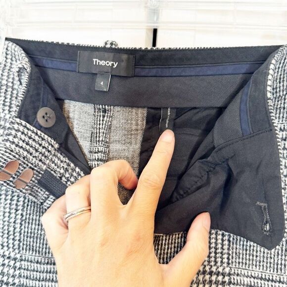 Theory Treeca Check Knit Black Plaid Wool-Blend Cropped Pants Women’s Size 4 - Picture 5 of 8